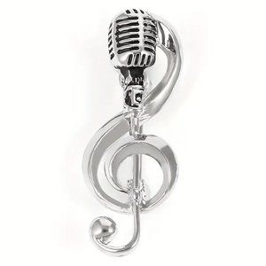 Musical Note Brooch Microphone Pin Band Music Radio Sing Voice Stylish Trendy